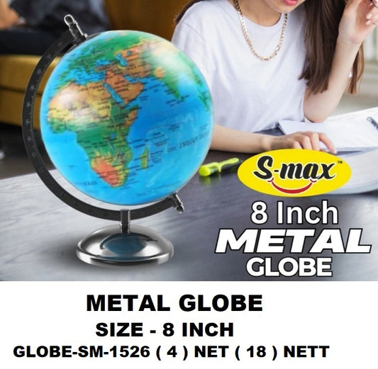 8 Inch Globe Desk Organizer & Educational World Globe – Premium Rotating Geographic Globe for Home, Office, Study Table, Classroom, Kids Learning & Decorative Display