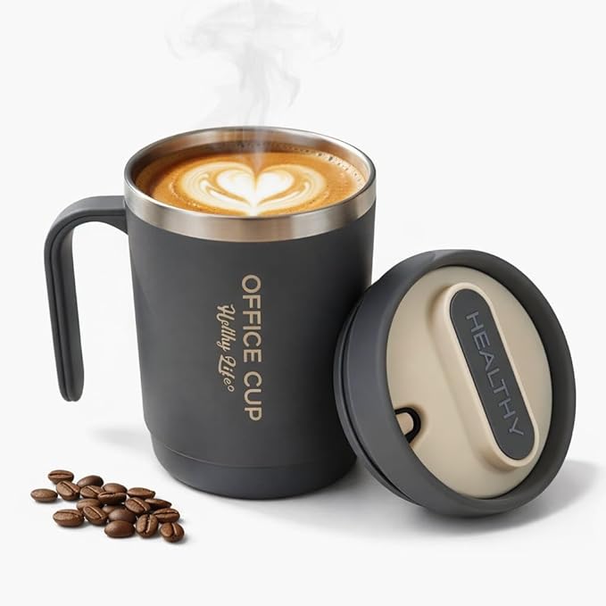 Stainless Steel Coffee Mug with Leakproof Lid, Double-Wall Insulation, Reusable Hot and Cold Beverages, Lightweight and Easy to Clean, Ideal for Office, Home, Outdoor Adventures, Daily Use, Comfortable Drinking Experience