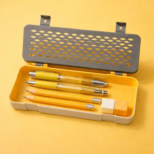 Plastic Pencil Box for Kids, Durable School Stationery Organizer with Spacious Compartments, Lightweight Design, Secure Closure, Attractive Colors, Easy to Carry, Ideal for Students, Office Use, Art Supplies, Travel, Classroom, Storage, Multipurpose Case