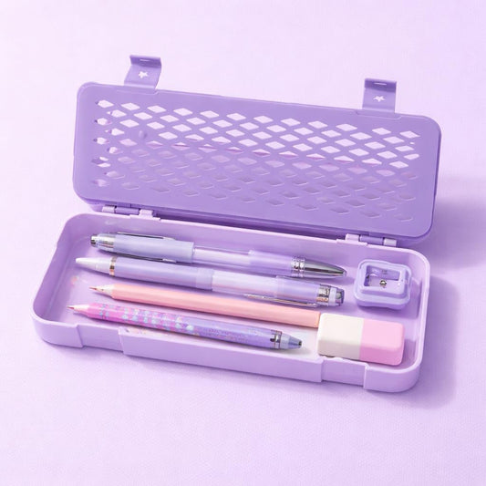 Plastic Pencil Box for Kids, Durable School Stationery Organizer with Spacious Compartments, Lightweight Design, Secure Closure, Attractive Colors, Easy to Carry, Ideal for Students, Office Use, Art Supplies, Travel, Classroom, Storage, Multipurpose Case