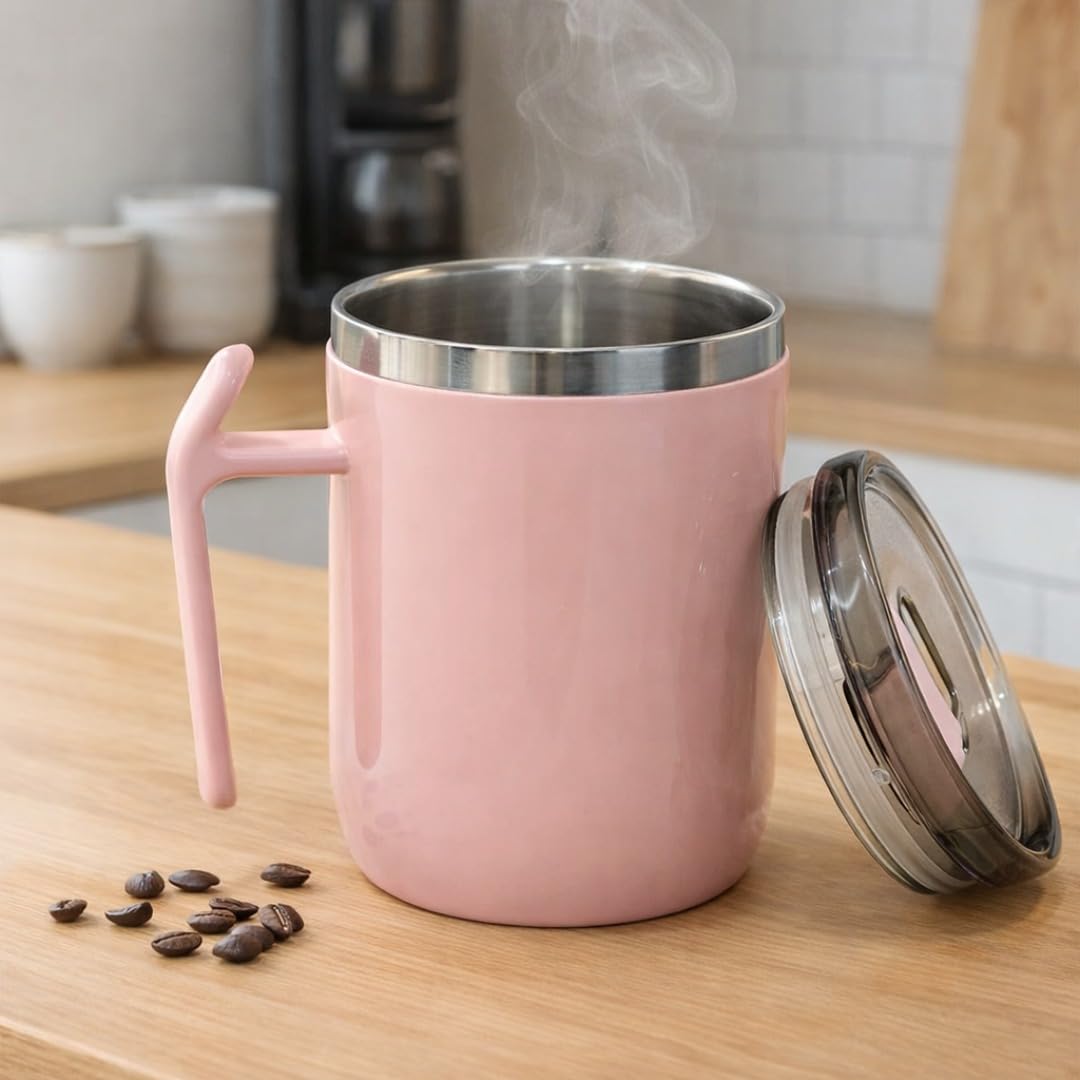 Stainless Steel Coffee Mug with Leakproof Lid, Double Wall Insulation, Reusable Hot and Cold Beverages, Lightweight and Easy to Clean, Ideal for Office, Home, Outdoor Adventures, Daily Use, Comfortable Drinking Experience