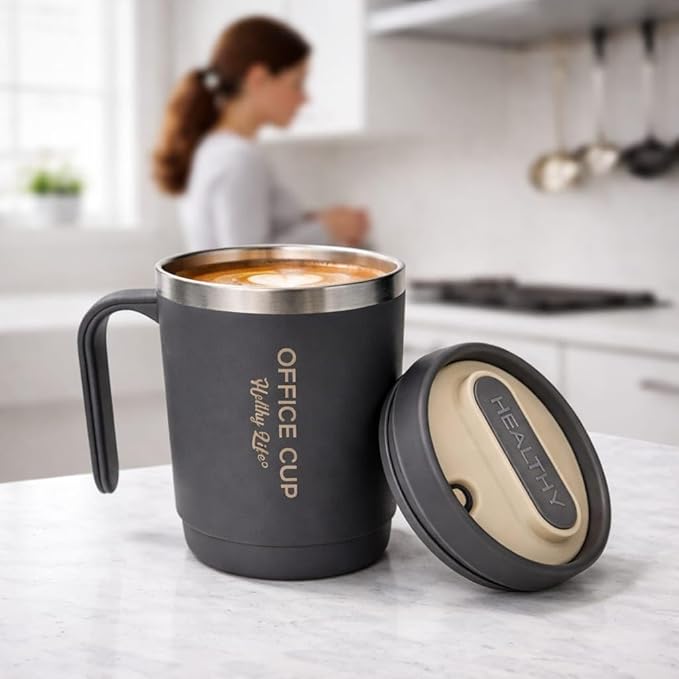 Stainless Steel Coffee Mug with Leakproof Lid, Double-Wall Insulation, Reusable Hot and Cold Beverages, Lightweight and Easy to Clean, Ideal for Office, Home, Outdoor Adventures, Daily Use, Comfortable Drinking Experience