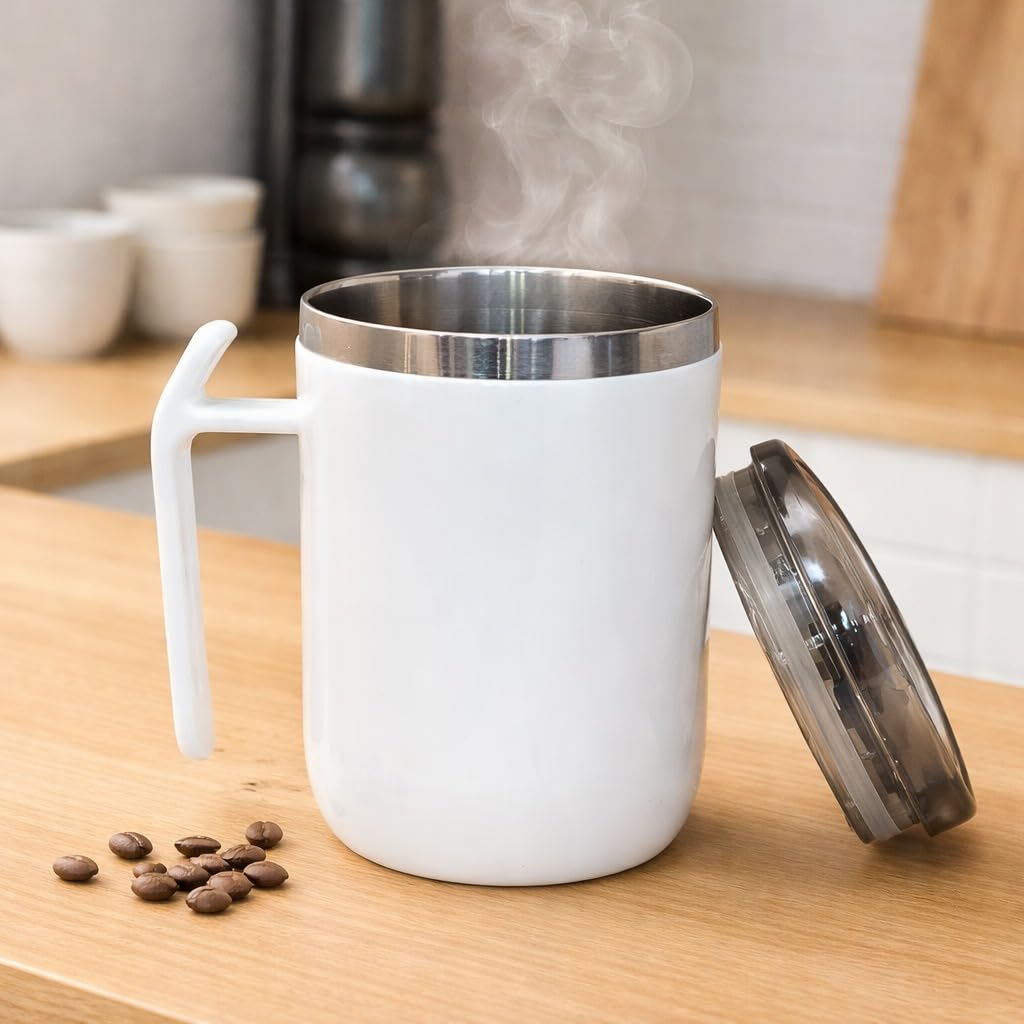 Stainless Steel Coffee Mug with Leakproof Lid, Double-Wall Insulation, Reusable Hot and Cold Beverages, Lightweight and Easy to Clean, Ideal for Office, Home, Outdoor Adventures, Daily Use, Comfortable Drinking Experience