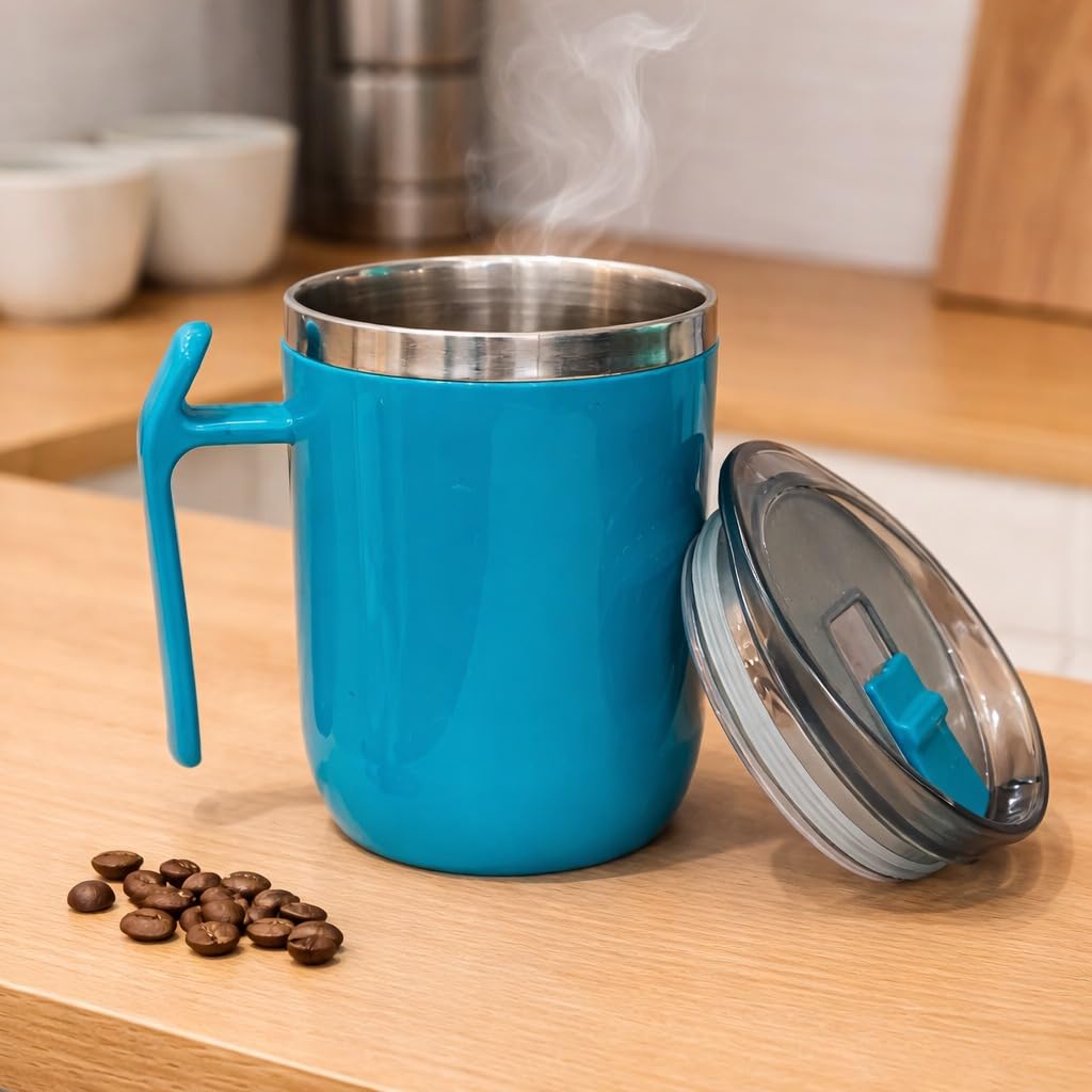 Stainless Steel Coffee Mug with Leakproof Lid, Double-Wall Insulation, Reusable Hot and Cold Beverages, Lightweight and Easy to Clean, Ideal for Office, Home, Outdoor Adventures, Daily Use, Comfortable Drinking Experience