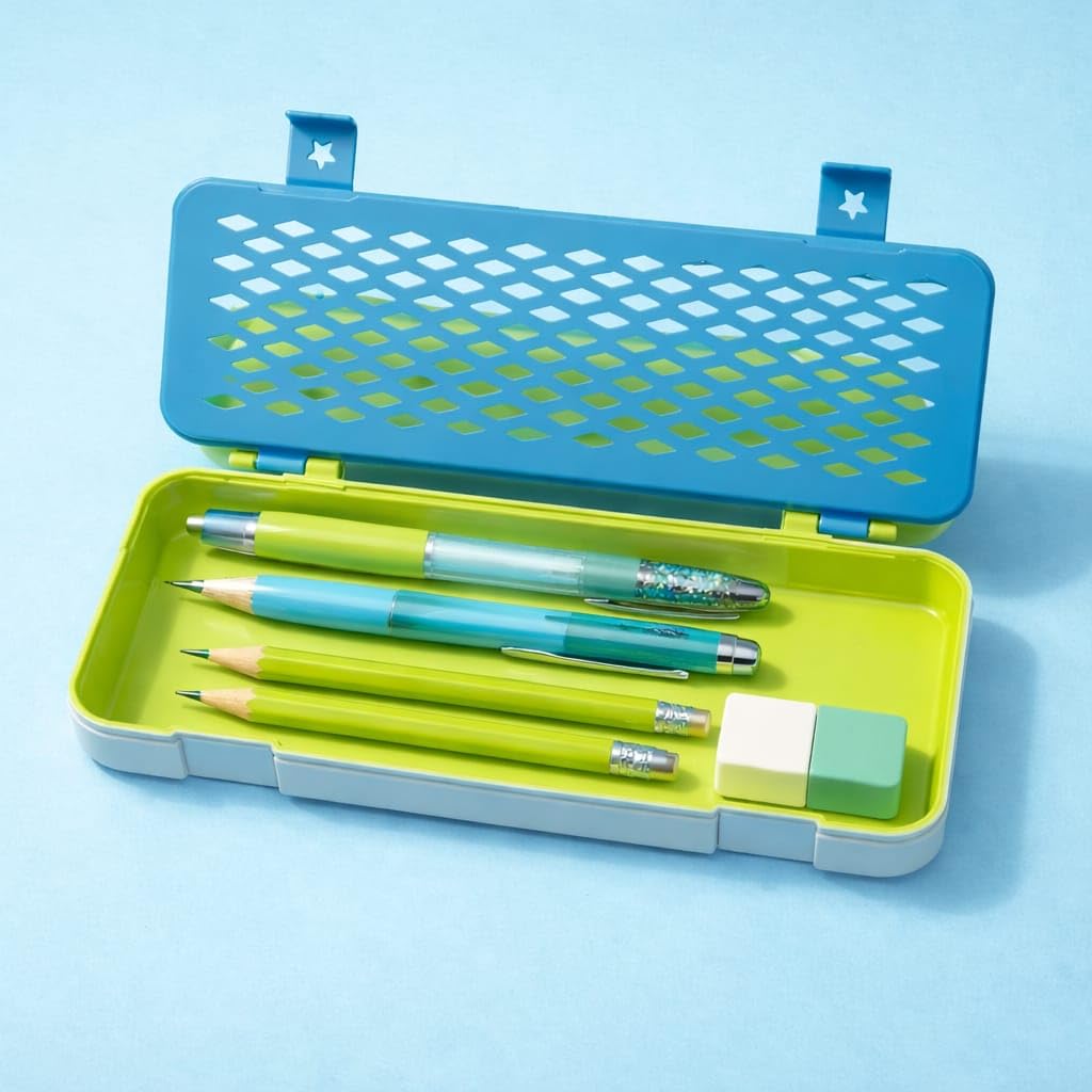 Plastic Pencil Box for Kids, Durable School Stationery Organizer with Spacious Compartments, Lightweight Design, Secure Closure, Attractive Colors, Easy to Carry, Ideal for Students, Office Use, Art Supplies, Travel, Classroom, Storage, Multipurpose Case