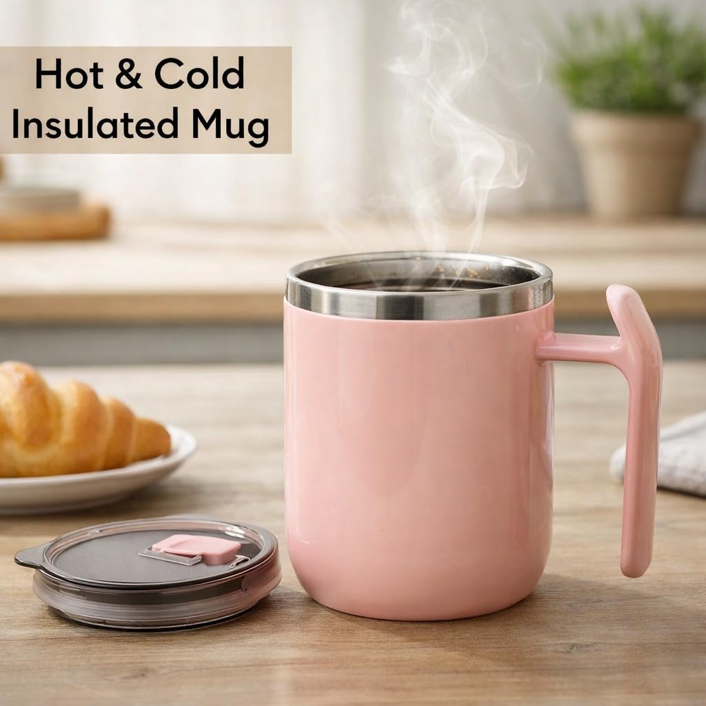 Stainless Steel Coffee Mug with Leakproof Lid, Double Wall Insulation, Reusable Hot and Cold Beverages, Lightweight and Easy to Clean, Ideal for Office, Home, Outdoor Adventures, Daily Use, Comfortable Drinking Experience