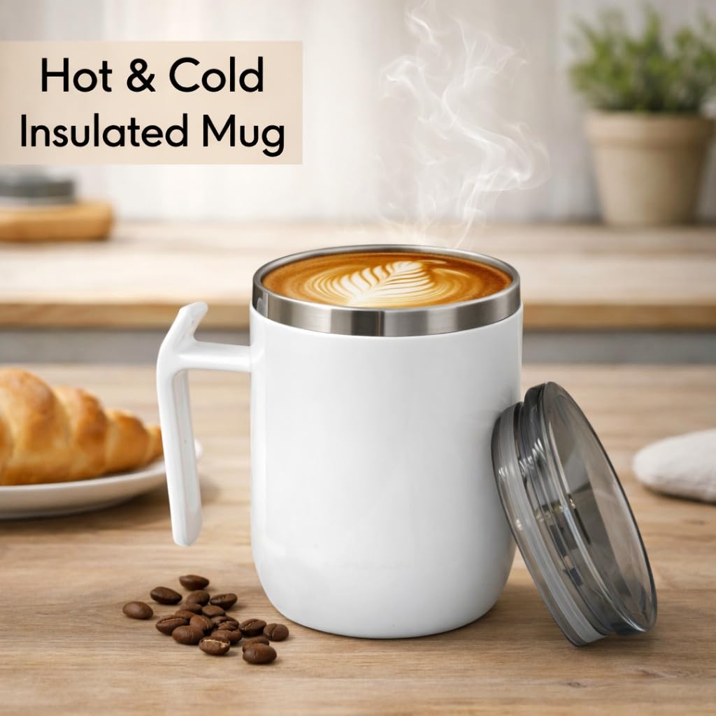 Stainless Steel Coffee Mug with Leakproof Lid, Double-Wall Insulation, Reusable Hot and Cold Beverages, Lightweight and Easy to Clean, Ideal for Office, Home, Outdoor Adventures, Daily Use, Comfortable Drinking Experience
