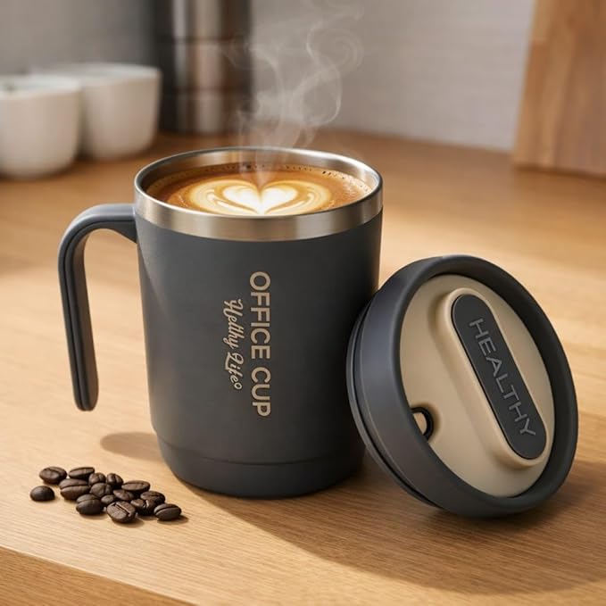 Stainless Steel Coffee Mug with Leakproof Lid, Double-Wall Insulation, Reusable Hot and Cold Beverages, Lightweight and Easy to Clean, Ideal for Office, Home, Outdoor Adventures, Daily Use, Comfortable Drinking Experience
