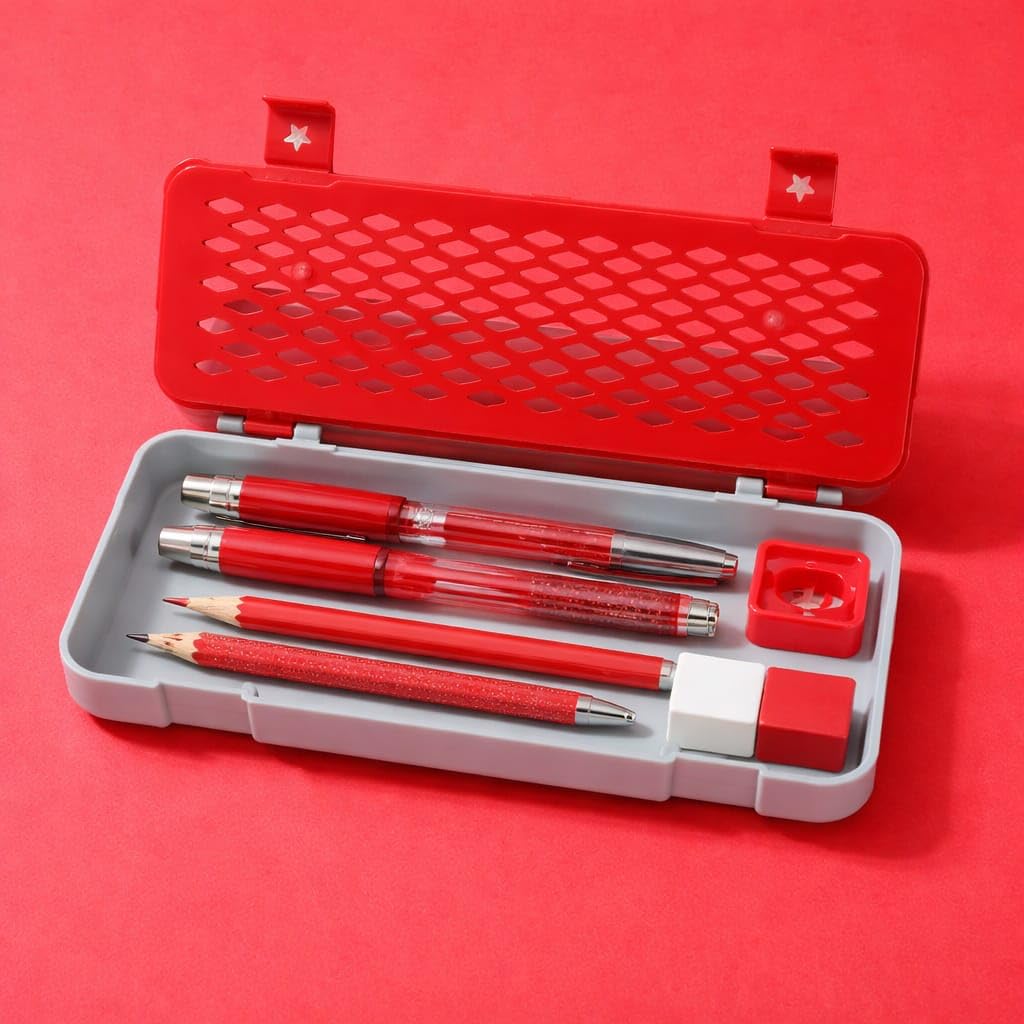 Plastic Pencil Box for Kids, Durable School Stationery Organizer with Spacious Compartments, Lightweight Design, Secure Closure, Attractive Colors, Easy to Carry, Ideal for Students, Office Use, Art Supplies, Travel, Classroom, Storage, Multipurpose Case