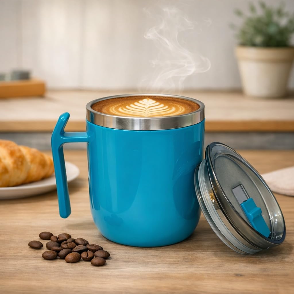 Stainless Steel Coffee Mug with Leakproof Lid, Double-Wall Insulation, Reusable Hot and Cold Beverages, Lightweight and Easy to Clean, Ideal for Office, Home, Outdoor Adventures, Daily Use, Comfortable Drinking Experience