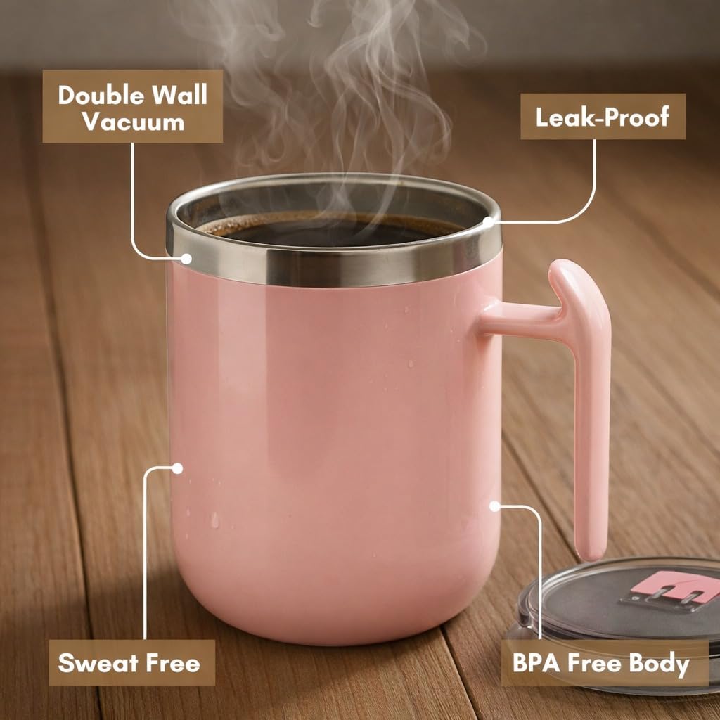Stainless Steel Coffee Mug with Leakproof Lid, Double Wall Insulation, Reusable Hot and Cold Beverages, Lightweight and Easy to Clean, Ideal for Office, Home, Outdoor Adventures, Daily Use, Comfortable Drinking Experience