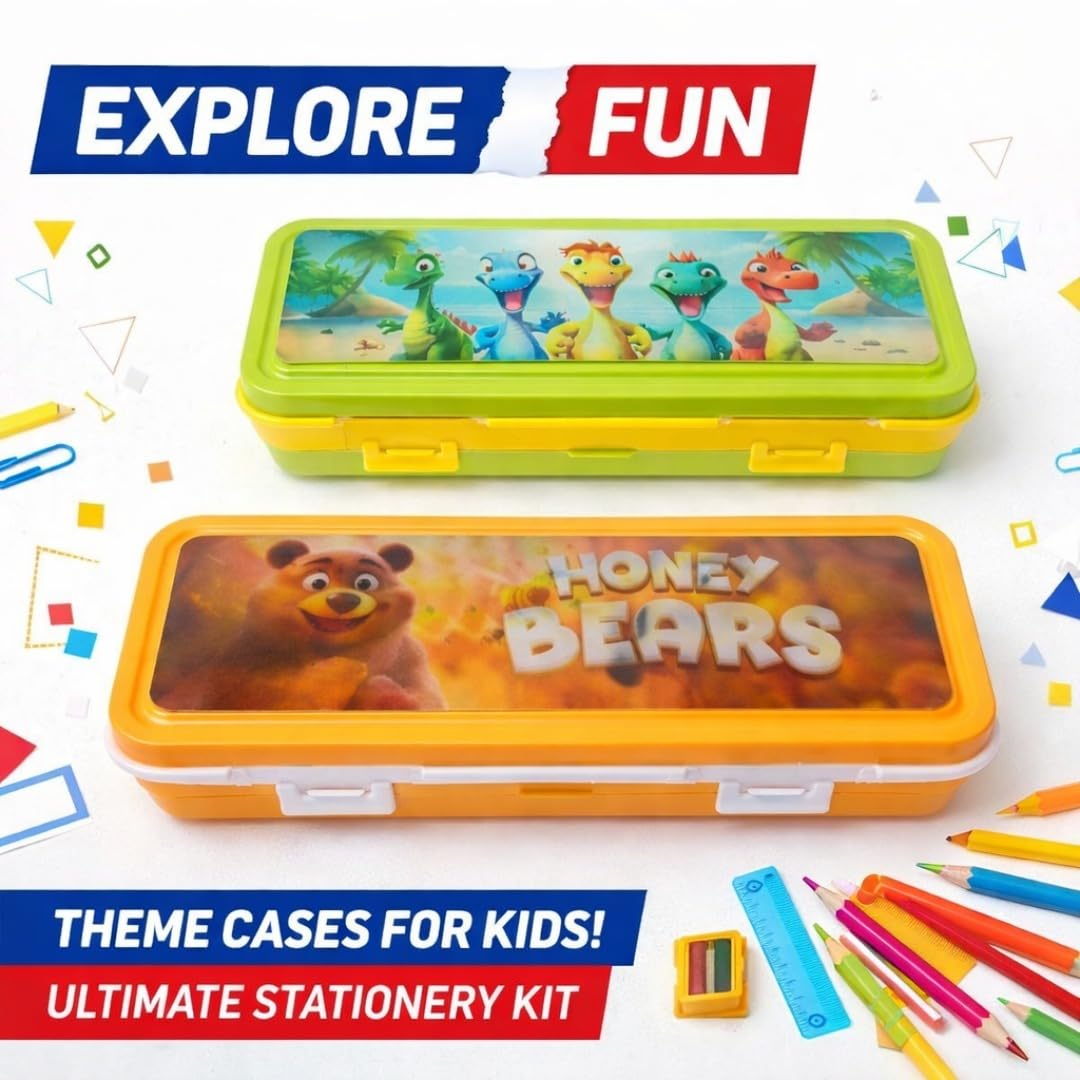 Plastic Pencil Box for Kids, Durable School Stationery Organizer with Spacious Compartments, Lightweight Design, Secure Closure, Attractive Colors, Easy to Carry, Ideal for Students, Office Use, Art Supplies, Travel, Classroom, Storage, Multipurpose Case