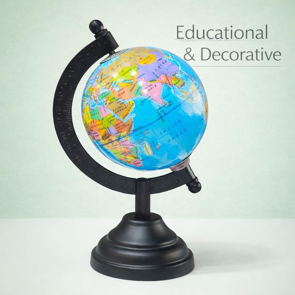 Globe Desk Organizer & Educational World Globe – Premium Rotating Geographic Globe for Home, Office, Study Table, Classroom, Kids Learning & Decorative Display