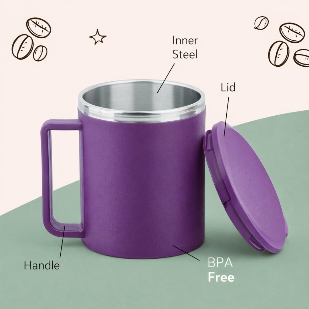 Stainless Steel Coffee Mug with Leakproof Lid, Double-Wall Insulation, Reusable Hot and Cold Beverages, Lightweight and Easy to Clean, Ideal for Office, Home, Outdoor Adventures, Daily Use, Comfortable Drinking Experience