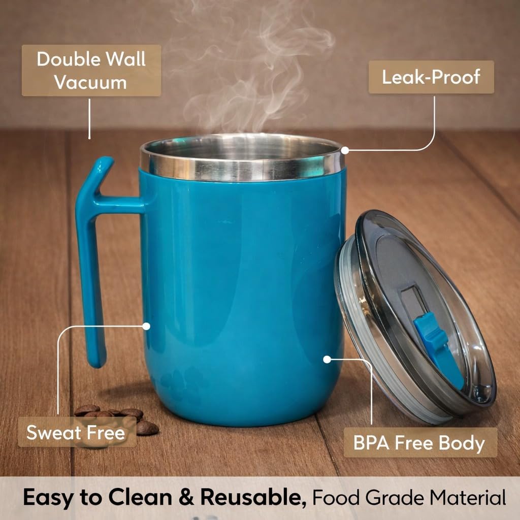 Stainless Steel Coffee Mug with Leakproof Lid, Double-Wall Insulation, Reusable Hot and Cold Beverages, Lightweight and Easy to Clean, Ideal for Office, Home, Outdoor Adventures, Daily Use, Comfortable Drinking Experience
