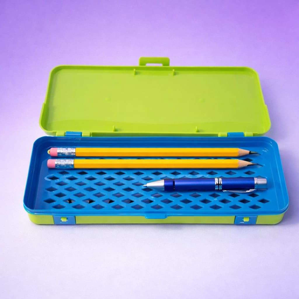 Plastic Pencil Box for Kids, Durable School Stationery Organizer with Spacious Compartments, Lightweight Design, Secure Closure, Attractive Colors, Easy to Carry, Ideal for Students, Office Use, Art Supplies, Travel, Classroom, Storage, Multipurpose Case