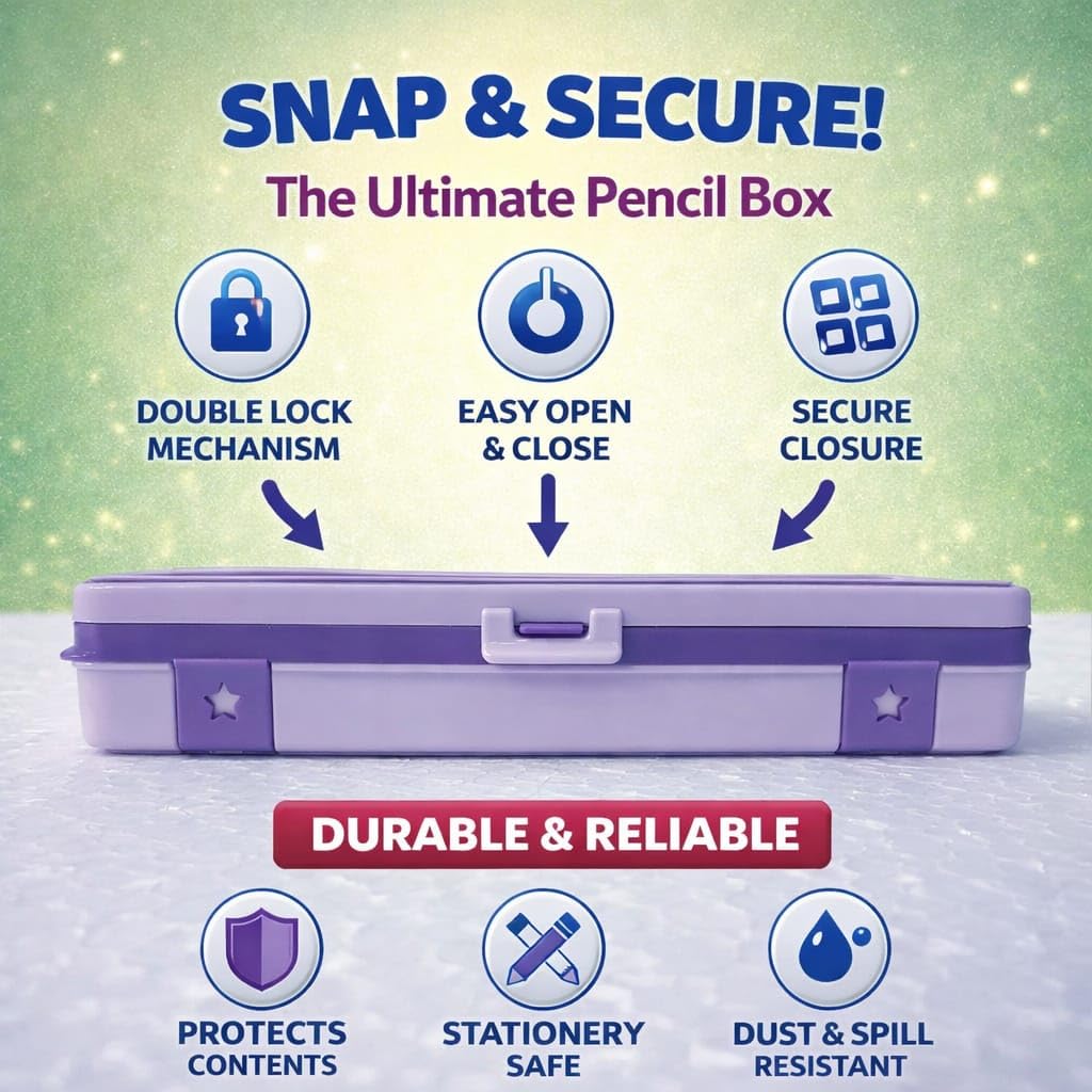 Plastic Pencil Box for Kids, Durable School Stationery Organizer with Spacious Compartments, Lightweight Design, Secure Closure, Attractive Colors, Easy to Carry, Ideal for Students, Office Use, Art Supplies, Travel, Classroom, Storage, Multipurpose Case