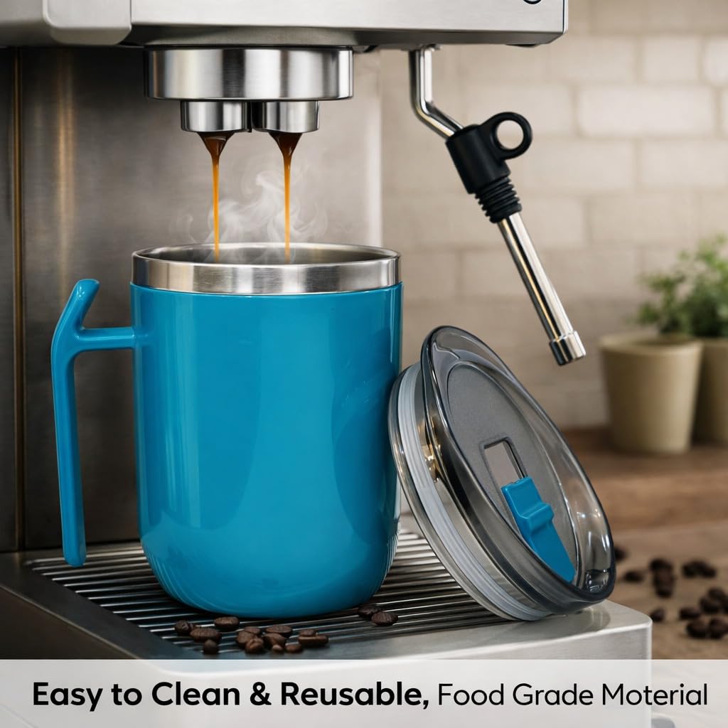 Stainless Steel Coffee Mug with Leakproof Lid, Double-Wall Insulation, Reusable Hot and Cold Beverages, Lightweight and Easy to Clean, Ideal for Office, Home, Outdoor Adventures, Daily Use, Comfortable Drinking Experience