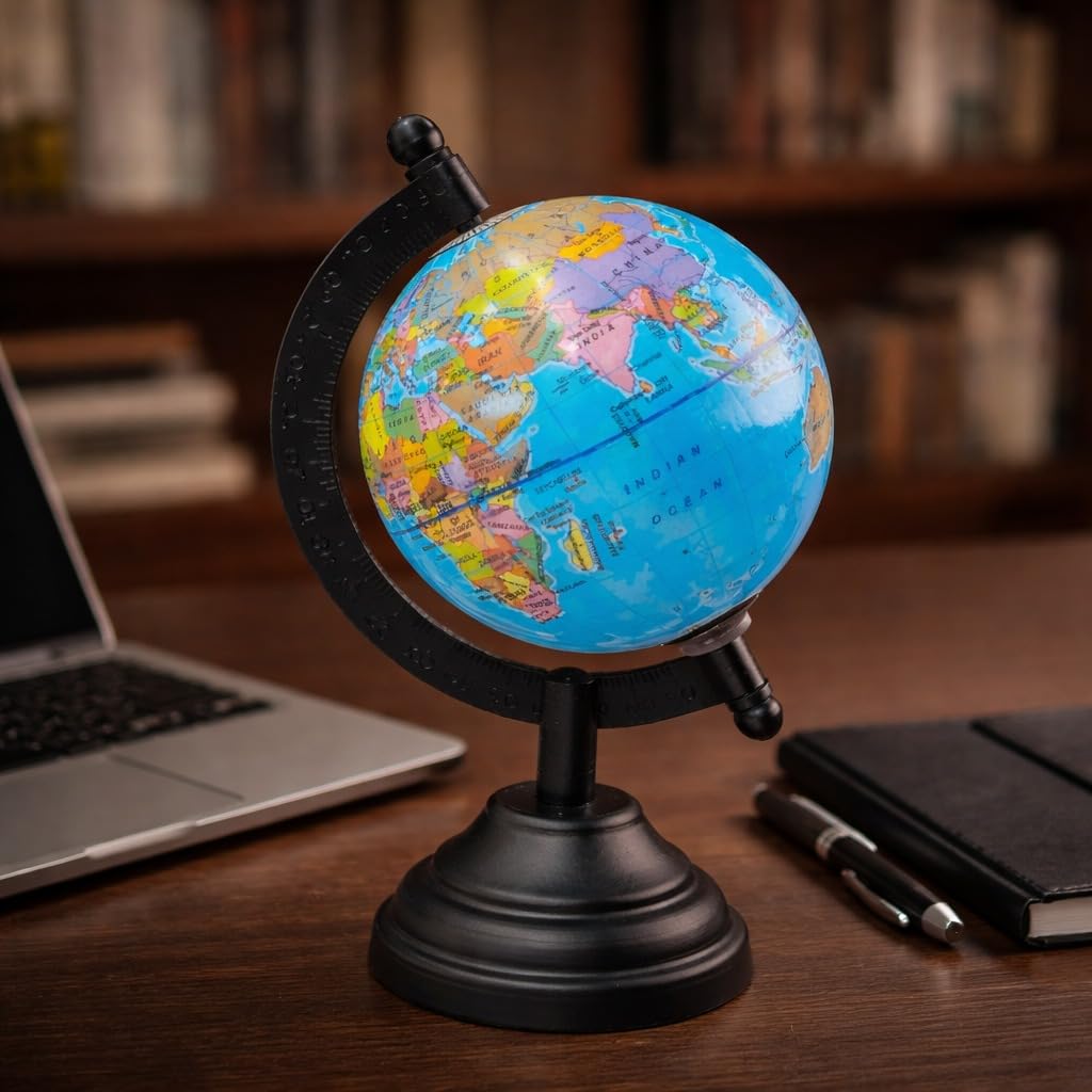 Globe Desk Organizer & Educational World Globe – Premium Rotating Geographic Globe for Home, Office, Study Table, Classroom, Kids Learning & Decorative Display