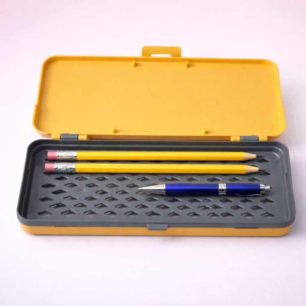 Plastic Pencil Box for Kids, Durable School Stationery Organizer with Spacious Compartments, Lightweight Design, Secure Closure, Attractive Colors, Easy to Carry, Ideal for Students, Office Use, Art Supplies, Travel, Classroom, Storage, Multipurpose Case