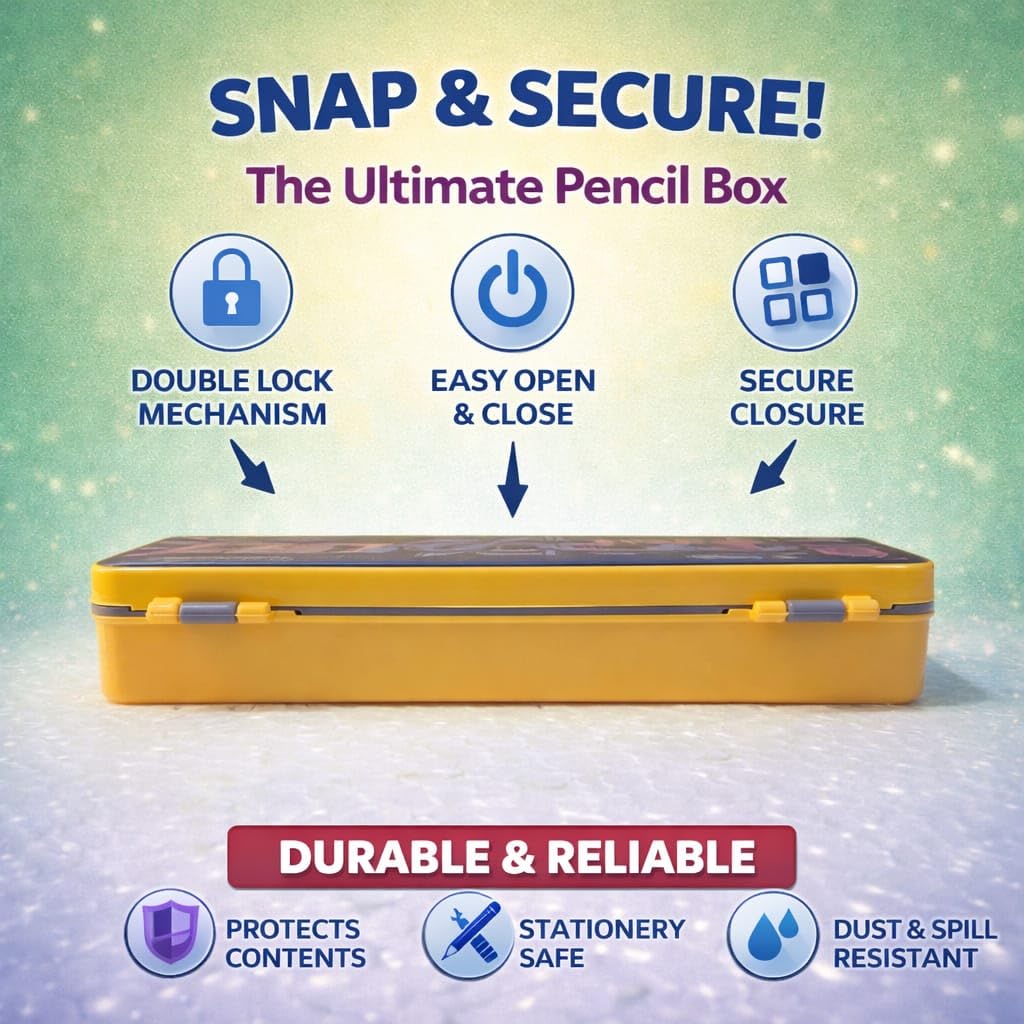 Plastic Pencil Box for Kids, Durable School Stationery Organizer with Spacious Compartments, Lightweight Design, Secure Closure, Attractive Colors, Easy to Carry, Ideal for Students, Office Use, Art Supplies, Travel, Classroom, Storage, Multipurpose Case