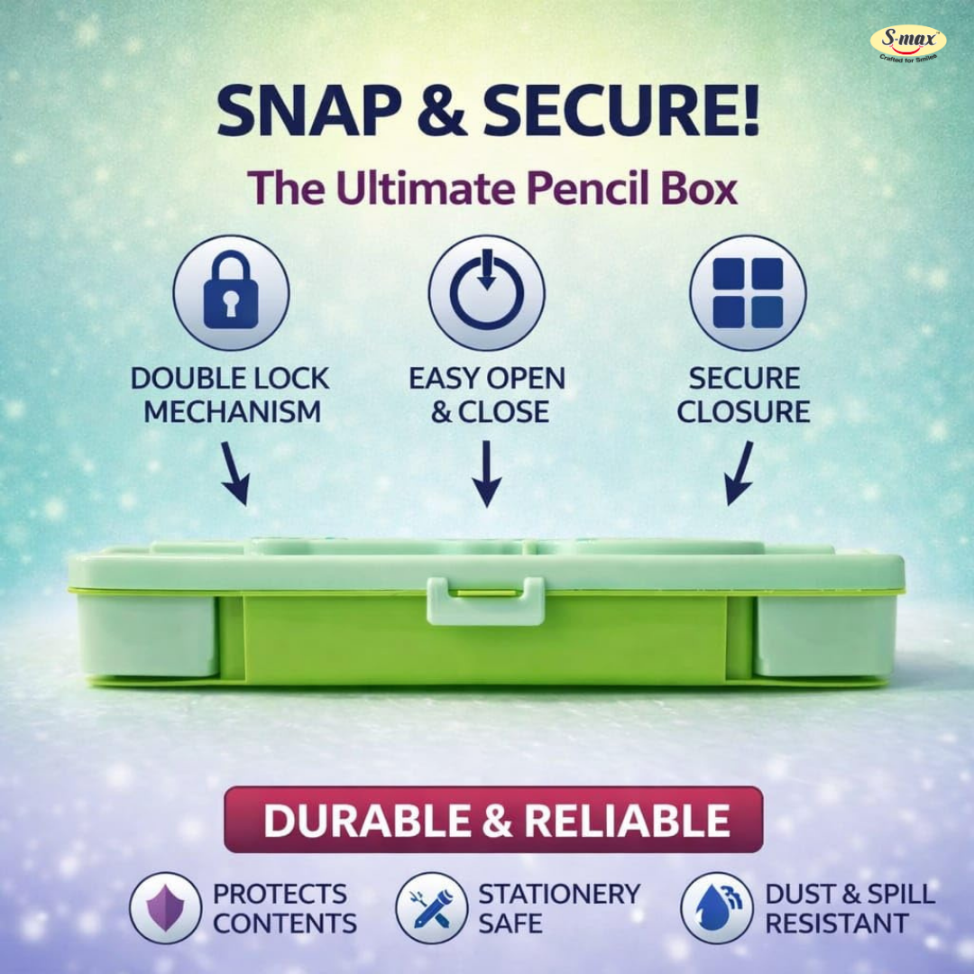 Premium Pencil Box for Kids, Durable School Stationery Organizer with Spacious Compartments, Lightweight Design, Secure Closure, Attractive Colors, Easy to Carry, Ideal for Students, Office Use, Art Supplies, Travel, Classroom, Storage, Multipurpose Case
