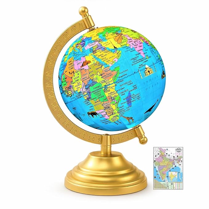 Globe Desk Organizer & Educational World Globe Premium Rotating Geographic Globe for Home, Office, Study Table, Classroom, Kids Learning & Decorative Display