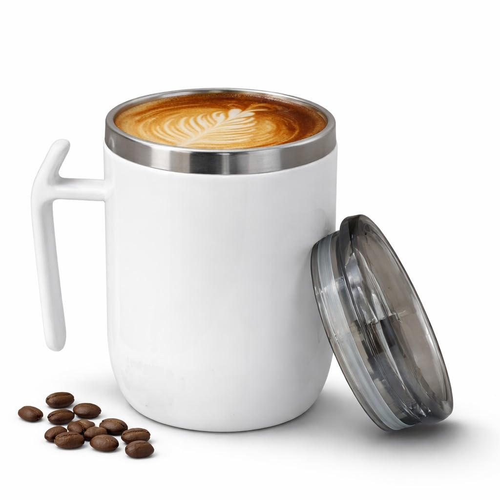 Stainless Steel Coffee Mug with Leakproof Lid, Double-Wall Insulation, Reusable Hot and Cold Beverages, Lightweight and Easy to Clean, Ideal for Office, Home, Outdoor Adventures, Daily Use, Comfortable Drinking Experience
