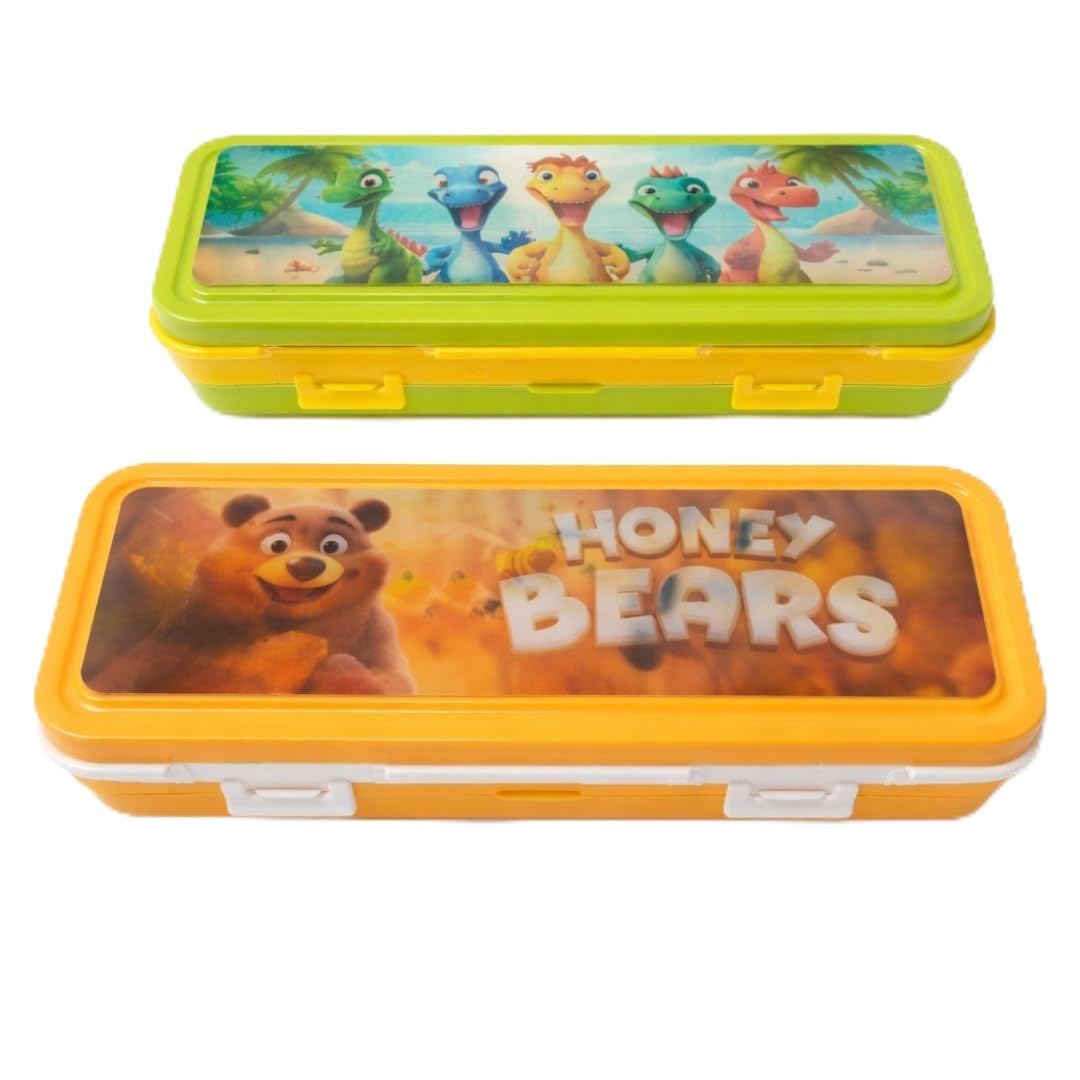 Plastic Pencil Box for Kids, Durable School Stationery Organizer with Spacious Compartments, Lightweight Design, Secure Closure, Attractive Colors, Easy to Carry, Ideal for Students, Office Use, Art Supplies, Travel, Classroom, Storage, Multipurpose Case